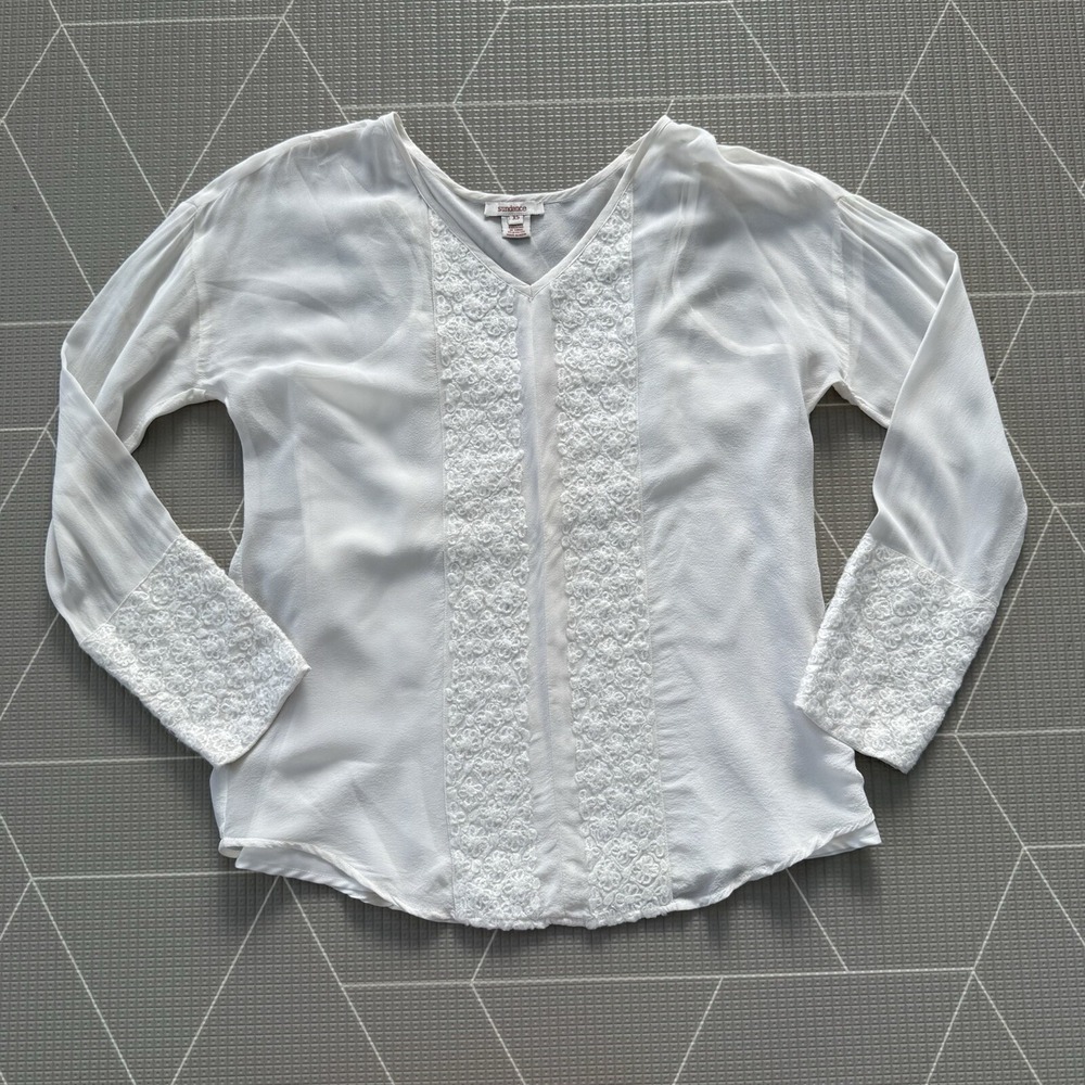 Sundance Silk Lace Ivory White Blouse Size XS Long Sleeve Lined